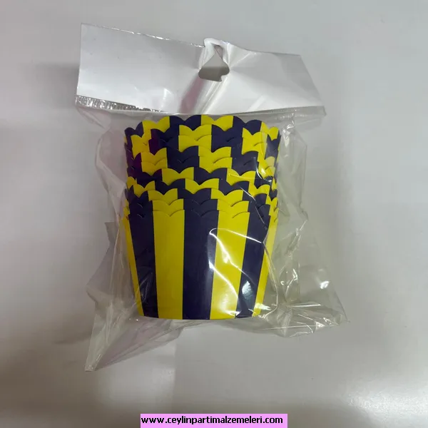 Sarı-Lacivert Çizgili Cupcake Kabı